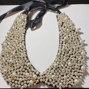 Pearl & Rhinestone jeweled adjustable ribbon bib with felt backing BNWOT